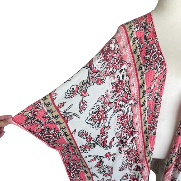 Chico’s L/XL Floral Cotton Blend Open Front Lagen Look Kimono Cardigan Women - Picture 5 of 7